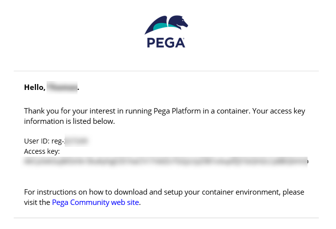 Confirmation email with access key details